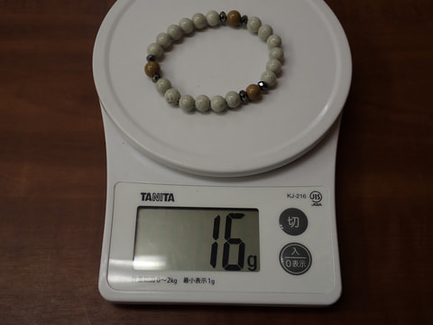 203番　8mm玉ブレスレット（玉川産北投石　天然色、台湾産北投石、テラヘルツ）　写真画像