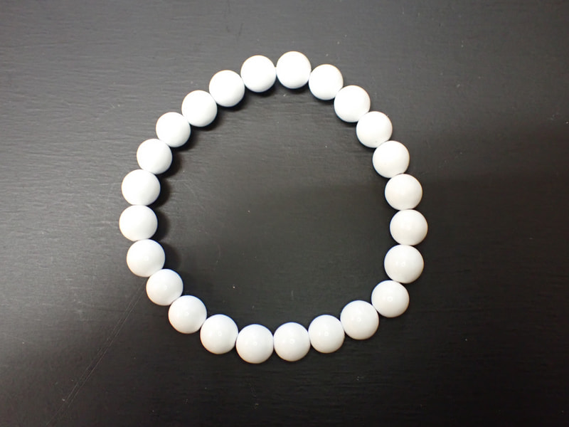 新商品　8mm玉ブレスレット（玉川産北投石）ホワイト（16ｃｍ23玉）　写真画像