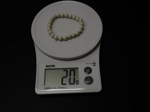 新商品　8mm玉ブレスレット（玉川産北投石）パールホワイト23玉16cm　写真画像