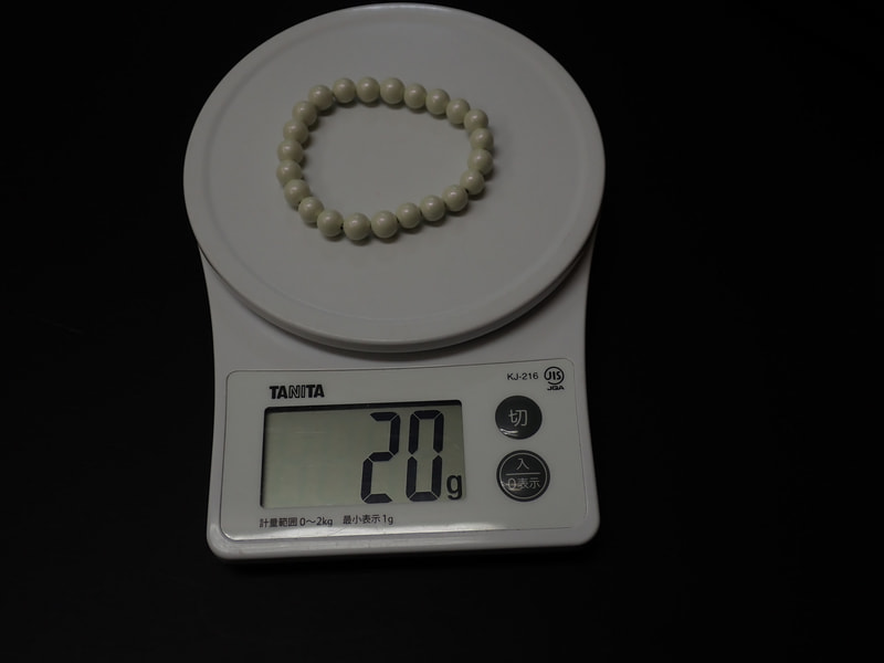 新商品　8mm玉ブレスレット（玉川産北投石）パールホワイト23玉16cm　写真画像