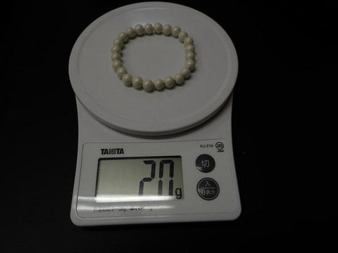 新商品　8mm玉ブレスレット（玉川産北投石）パールホワイト24玉17cm　写真画像