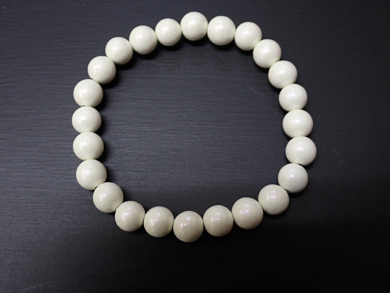 新商品　8mm玉ブレスレット（玉川産北投石）パールホワイト24玉17cm　写真画像