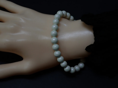 新商品　8mm玉ブレスレット（玉川産北投石）パールホワイト25玉18cm　写真画像